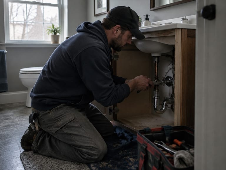 Plumber replacing a shutoff valve on a service call