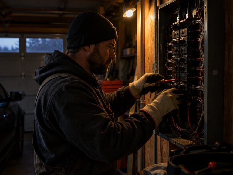 Electrician working on a residential electrical panel